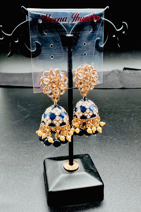 Polki Stone With Pearls Work Beautiful Meenakari Jhumka