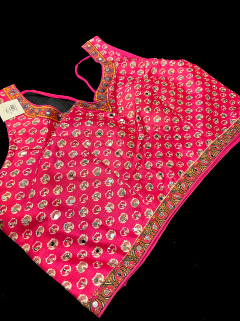 (Video Clip attached )Silk based printed with Mirror work heavy flared lehnga and designer crop top blouse and dupatta