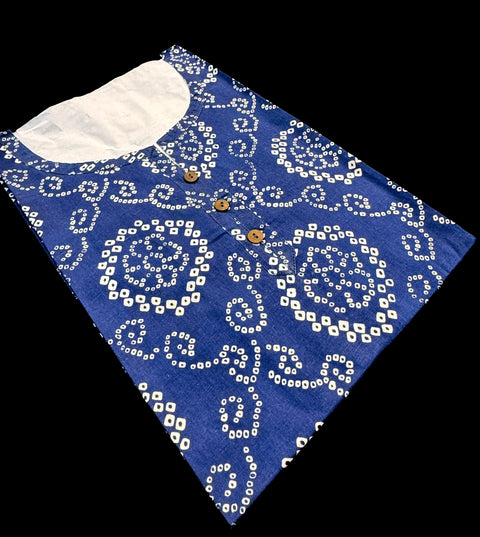 Bandhani print Pure Cotton based Printed short Kurti for girls /Ladies (Size 38 - length 28 inches, Size 42 ,46, 48 length -31 inches)sleeves 17 inch