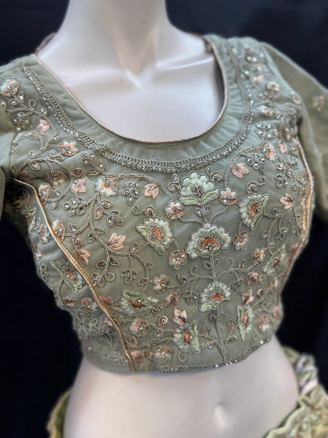 (Video clip attached) SIZE 40 (UPTO 44) Pastel Mint colour heavy embroidery with stone work fully heavy flared beautiful designer Readymade lehnga with very heavy embroidered dupatta