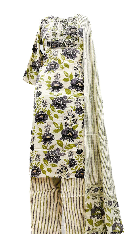 PURE & SOFT COTTON BASED DESIGNER EMBROIDERED & PRINTED WORK KURTI WITH PLAZO PANTS & DUPATTA