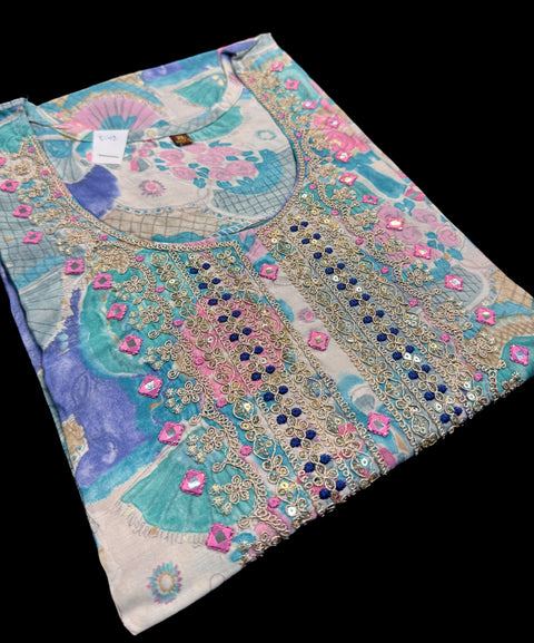 Pure Rayon based embroidered neck printed kurti