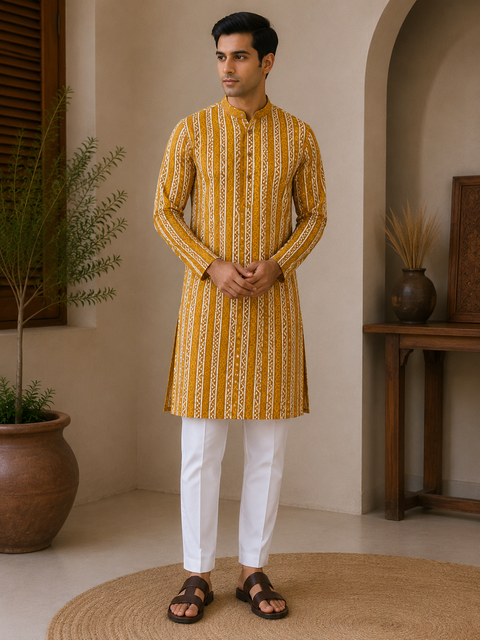 Pure cotton based Men’s Printed kurti (sizes mentioned in inches ,not according to the label on Kurti)size 44 kurti- Length 40 inches and size 46-length 42 inches ) Kurti only. Pants not included.