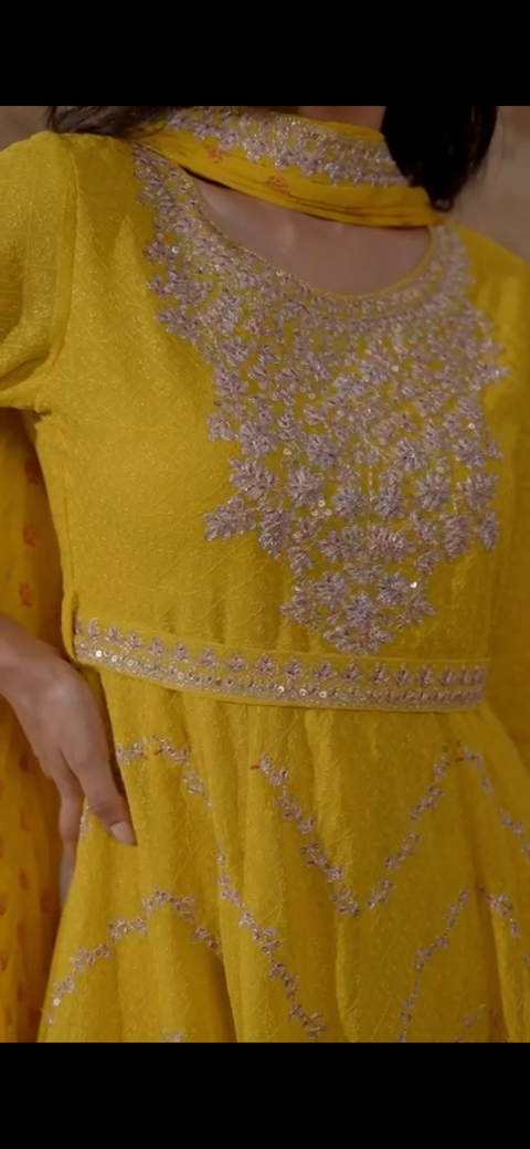 Pure Chiffon based Embroidery work all over heavy Designer Kurti with Plazo pent & Chiffon Dupatta