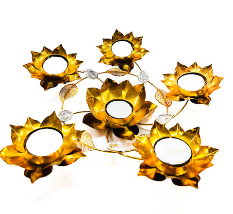 Flower design Hard metal based with crystal stone work (candles attached ) Piece for Diwali Decoration