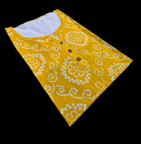 Bandhani print Pure Cotton based Printed short Kurti for girls /Ladies (Size 38 - length 28 inches, Size 42 ,46, 48 length -31 inches)sleeves 17 inch