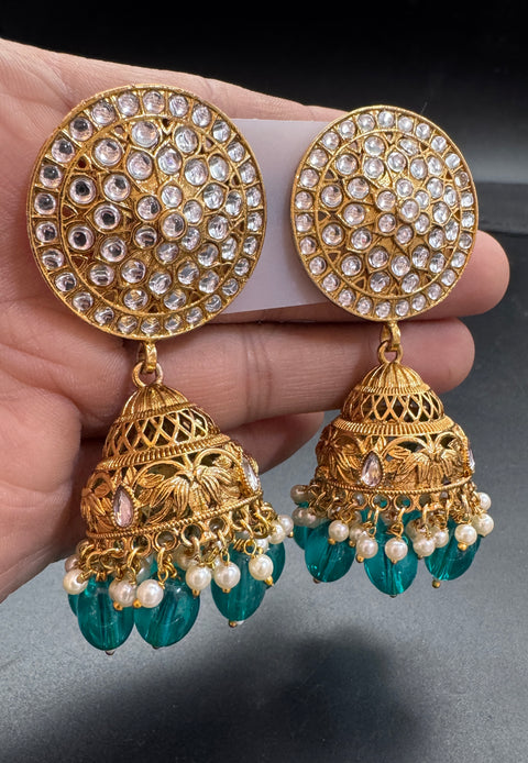 Kundan Stone With Pearls Work Beautiful Jhumka