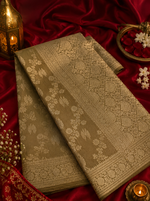 Soft Brocade Banarasi Beautiful Saree (very soft to set the pleates) Blouse Shown Is For Reference Only.The Blouse Piece Is Included With Saree As Unstitched