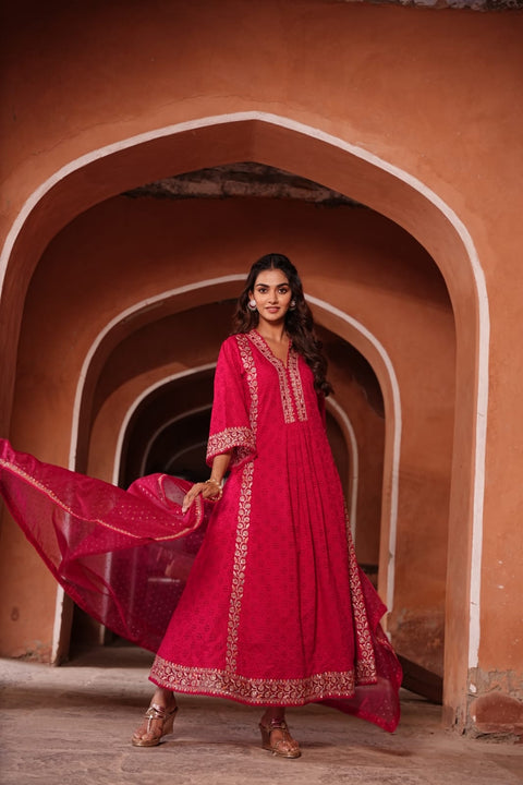 Pure & Soft Rayon Based Designer Embroidered & Mirror Work Chikankari Kurti With Plazo Pants & Dupatta(Video Clip Attached)