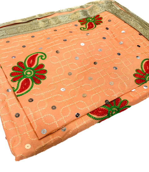 Cotton based Embroidery work Rumala Sahib Double Set With Palkan