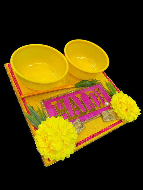 Decorated Haldi Platter | Pate with Bowl for Haldi Ceremony for Wedding Bride and Groom