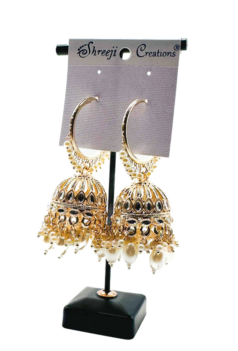 Golden stone with pearls work beautiful Jhumka Balian