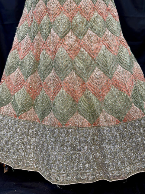 (Video clip attached)Pastel colour velvet based beautiful embroidery work & stones work very heav layered ken ken Designer party wear Lehnga with embroidery work on blouse & snd heavy work lace beaded dupatta
