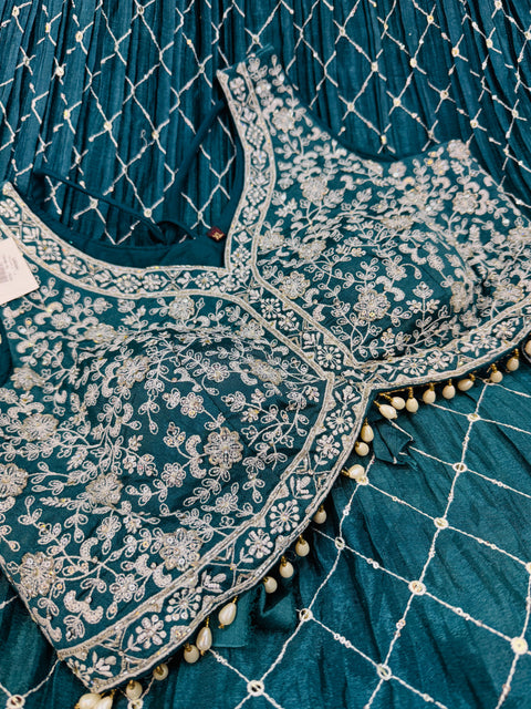 Georgette based embroidery with hand work crop top designer blouse with lehnga and Georgette dupatta