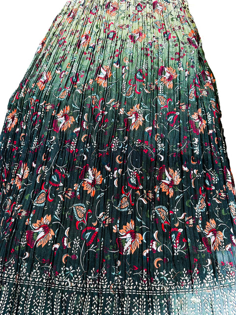 Embroidery with mirror work designer blouse with multicolour printed lehnga with netting dupatta