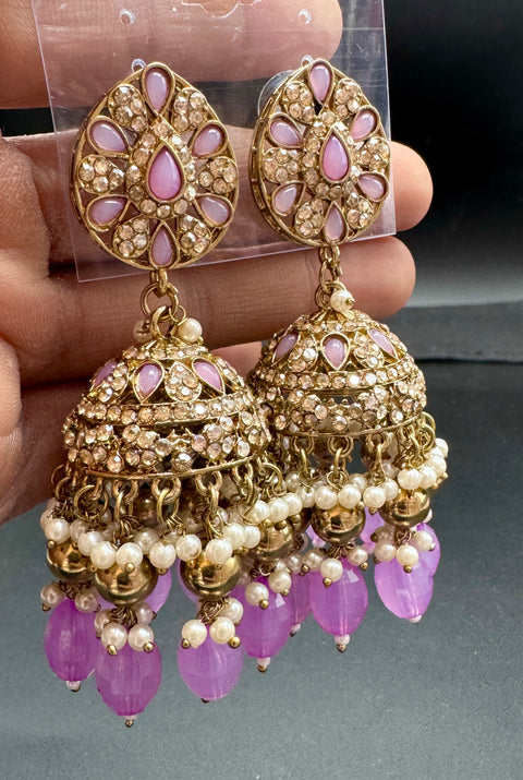 Beautiful polki stone  & Pearls work bigger jhumka (very lite weight)