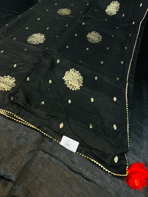 Black color Beautiful brocade art silk Saree & Red contrast blouse