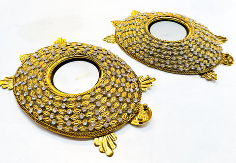 (Pair )Turtle design Candle Holder Stone work studded metal based piece for Diwali Decor