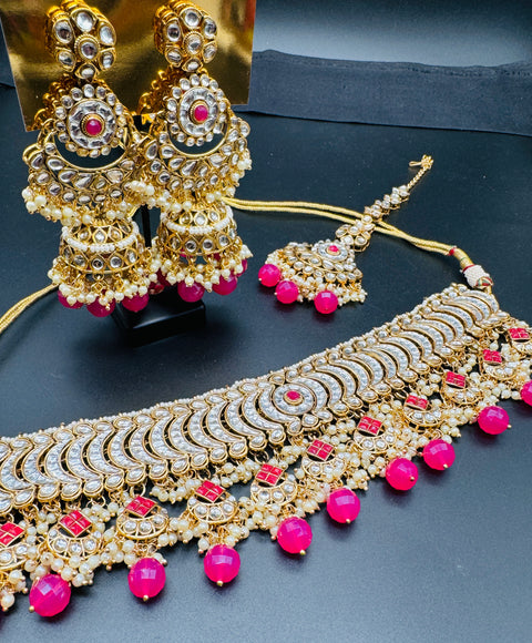 Kundan with pearls work beautiful heavy work choker necklace with designer Jhumka Earrings and Tikka