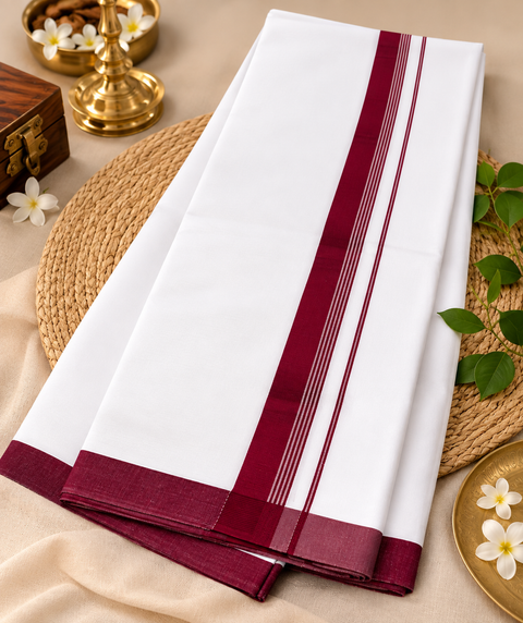Woven Cotton Kerala Mundu / Dhoti in White ( 3.75 mtrs )Kurta not included,slight variation is possible