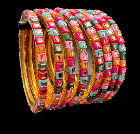 Multicoloured Shiny Crystal stones work beautiful bangles for kids (8 bangles in one pack ) add  with plain bangles to make bangles set