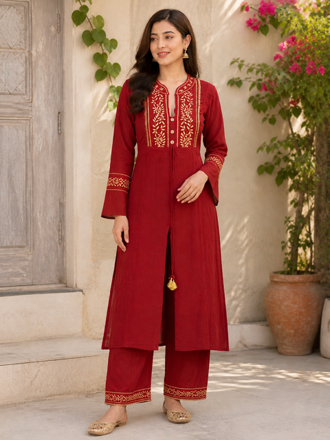 Size 38 Rayon Based Embroidery work Kurti With Plazo pants