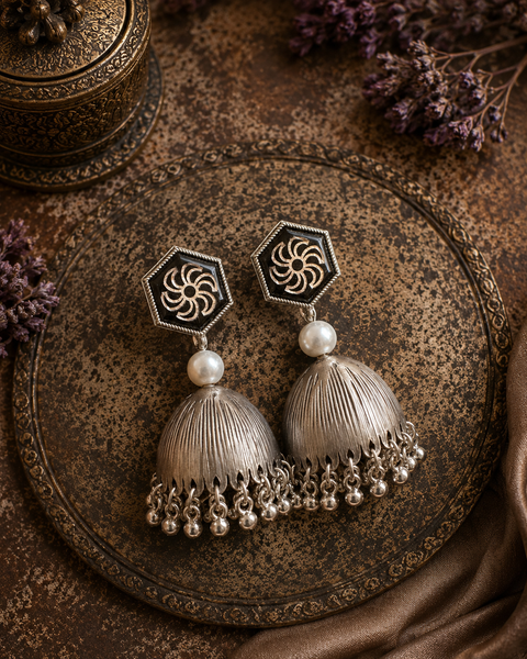 Beautiful oxidised Jhumka with colourful meenakari work( slight variations in color and design is possible)