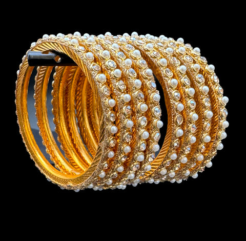 Shiny Crystal stones with pearls work beautiful bangles for kids (8 bangles in one pack ) add  with plain bangles to make bangles set