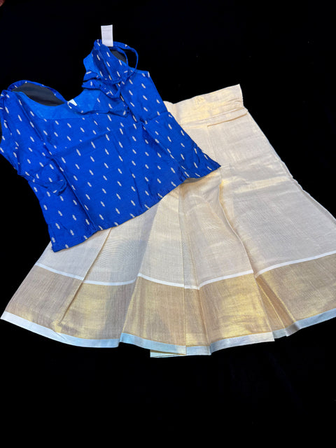 Gold Tissue based kids (Girls)Onam Special blouse and Skirt set