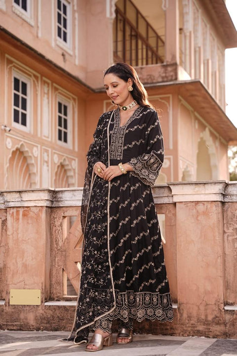 Pure & Soft Rayon Based Designer Embroidered Work flared Kurti With Plazo Pants & Dupatta(Video Clip attached)