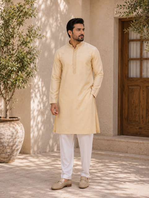 Plus size Pure cotton based Plain kurta with white pajama Set (slight variation in color and design is possible)