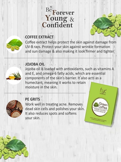 FYC Green Coffee Facial Kit – 6-step facial care designed to help improve the look of skin firmness, collagen and elasticity while reducing the appearance of dullness and uneven skin tone.