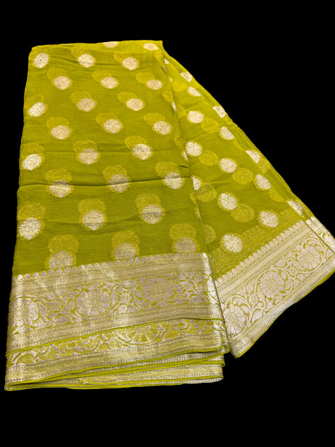 Very soft pure chiffon based Beautiful zari work Banarasi look Saree