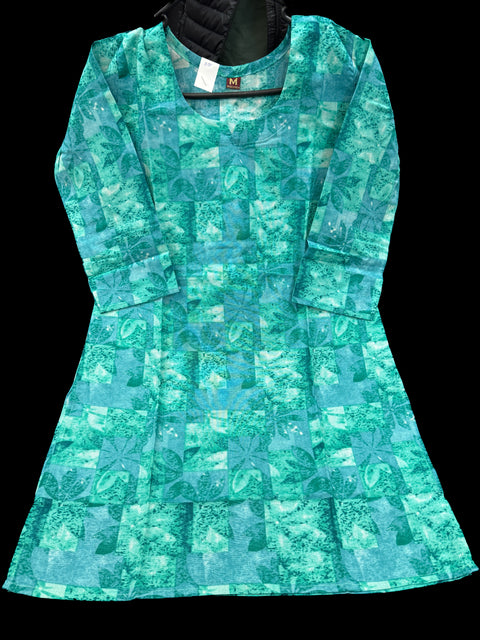 Shades of teal color Very very soft Pure Rayon based printed kurti