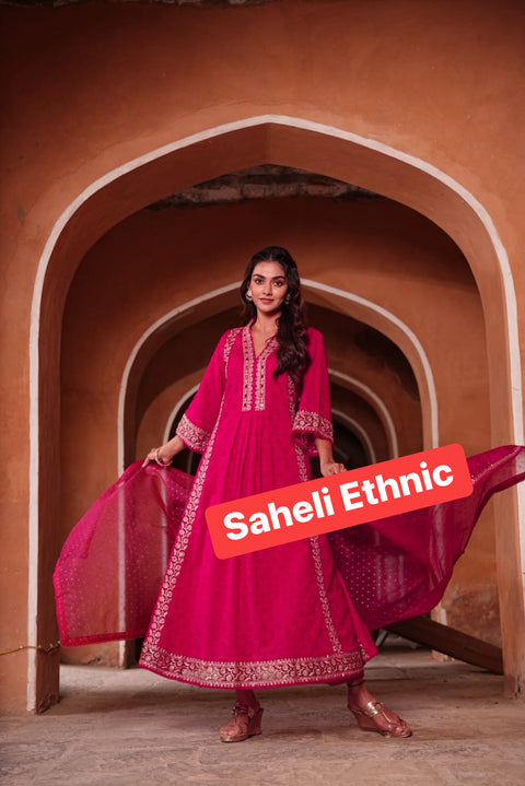 Pure & Soft Rayon Based Designer Embroidered & Mirror Work Chikankari Kurti With Plazo Pants & Dupatta(Video Clip Attached)