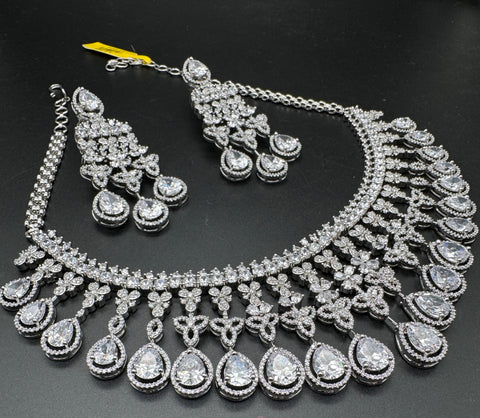 Bridal wear Silver crystals American Diamond beautiful necklace set with crystal American diamonds