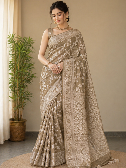 Soft Brocade Banarasi Beautiful Saree (very soft to set the pleates) Blouse Shown Is For Reference Only.The Blouse Piece Is Included With Saree As Unstitched
