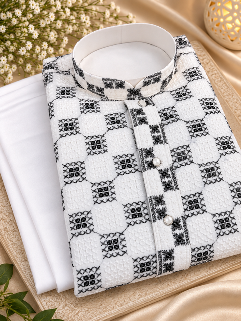 Soft Rayon based embroidery with sequined work kurta, Comes with a white pajama.Slight variation in colour and design is possible l
