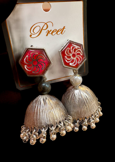 Beautiful oxidised Jhumka with colourful meenakari work