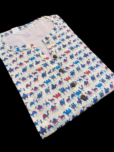 Pure Cotton based Printed short Kurti for girls /Ladies (Size 38 - length 28 inches, Size 42 ,46, 48 length -31 inches)sleeves 17 inch