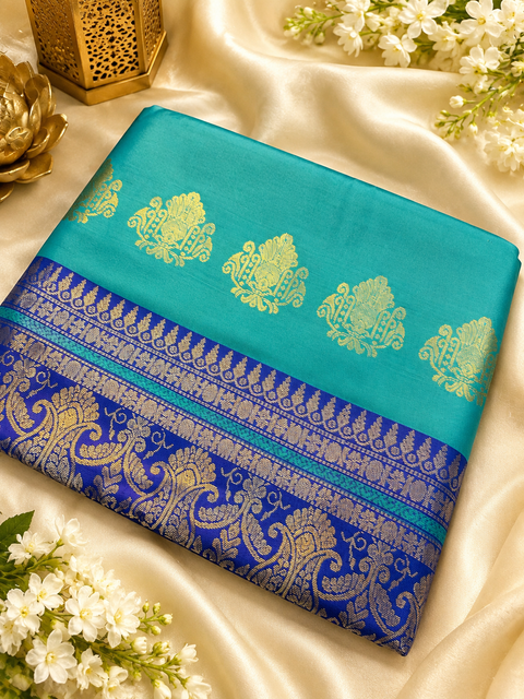 Premium Art Silk Saree Featuring Elegant Zari Weaving, Saree Comes With An Attached Blouse Piece. Model Blouse Is For Reference Only. Slight Variation In Colour And Design May Occur