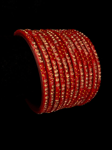 Deep Red color Golden stone work beautiful Glass Bangles (1 Dozen in 1 pack ) Price per pack