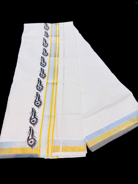 Woven Cotton Kerala Mundu / Dhoti in Off White ( 4 mtrs )