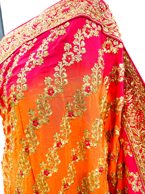 Soft Silk based zari work with heavy stone work border and embroidery work jaal all over & stone work beautiful Saree