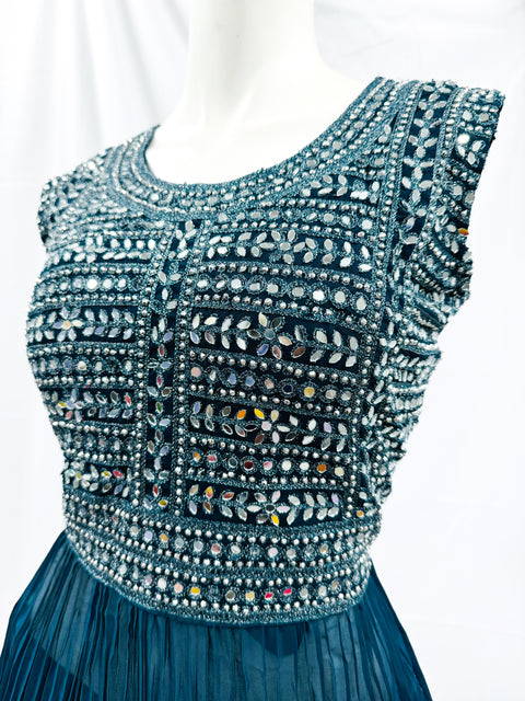 Georgette based embroidery with mirror work design beautiful flared Kameez with georgette Lehnga and georgette dupatta