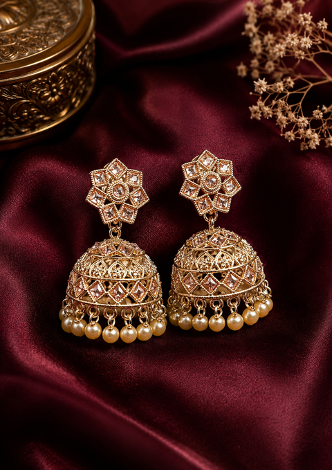Original Polki stone with pearls hanging Jhumka
