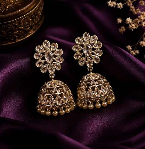 Original Polki stone with pearls hanging Jhumka