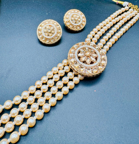 Beautiful pearls with stone beaded choker necklace with small studs