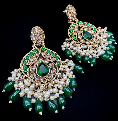 Original Polki with beautiful pearls heavy look Earrings with lite weight