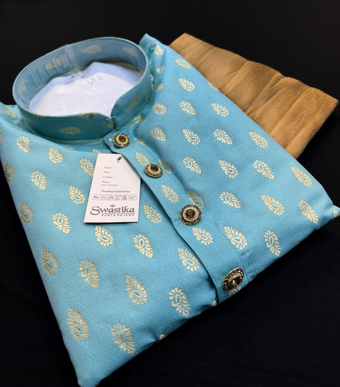 Soft Silk based Heavy brocade work designer Kurta with golden Pajama